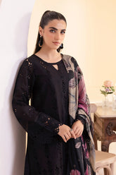 IZNIK - 3PC DHANAK EMBROIDERED SHIRT WITH TWILL PRINTED SHAWL AND TROUSER - HZG2423